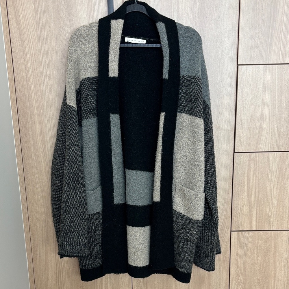Black and Gray Colorblock Sweater Coat